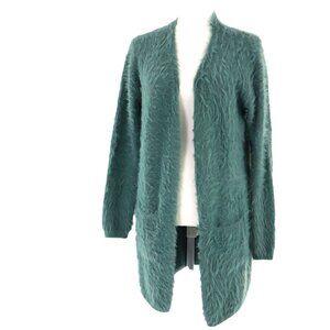 Peck & Peck Fuzzy Cardigan Women M Green Rich Auntie Core Cottagecore Loungewear